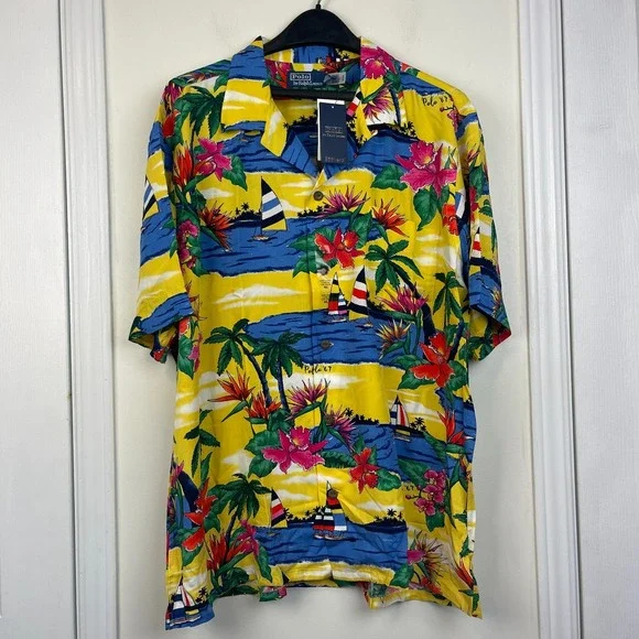 NEW Polo Ralph Lauren Hawaiian Shirt Mens XL Viscose Aloha Floral Sailboats $168 - Picture 4 of 9
